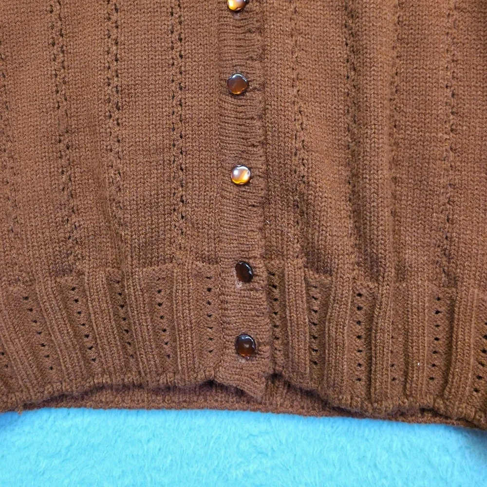 Sheridan Square Cardigan Womens L Orange Button Up Scalloped Cottagecore Grandma